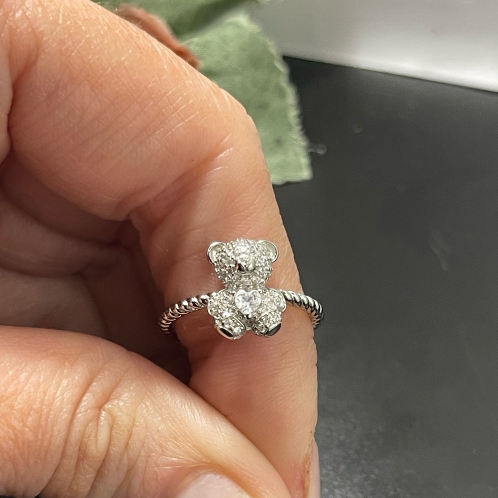 Solid Sterling Silver 925 Teddy Bear Ring Size 6,… - image 8